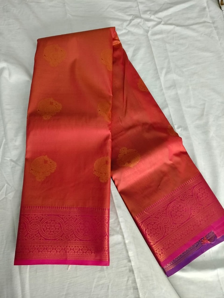 Sunset Orange Soft Silk Saree