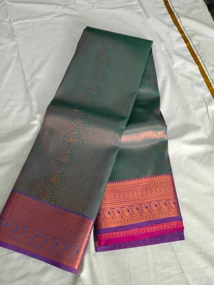 Teal Grey Soft Silk Saree