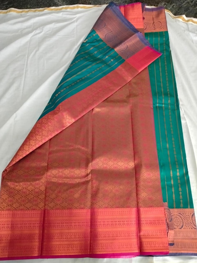 Rose Gold Teal Soft Silk Saree
