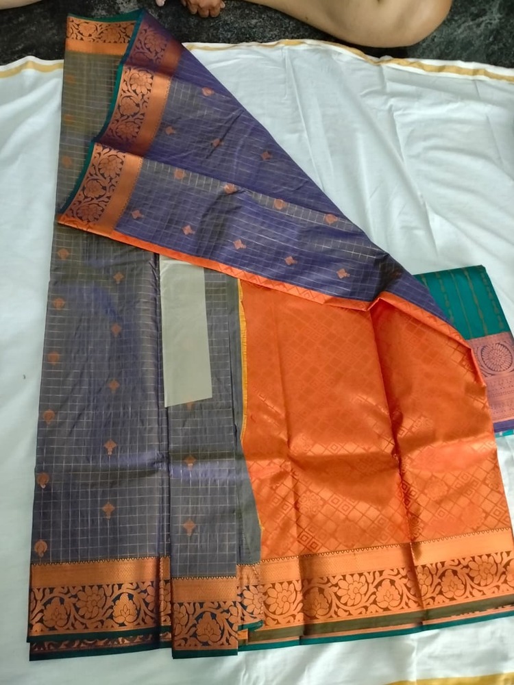 Royal Grey Contrast Soft Silk Saree