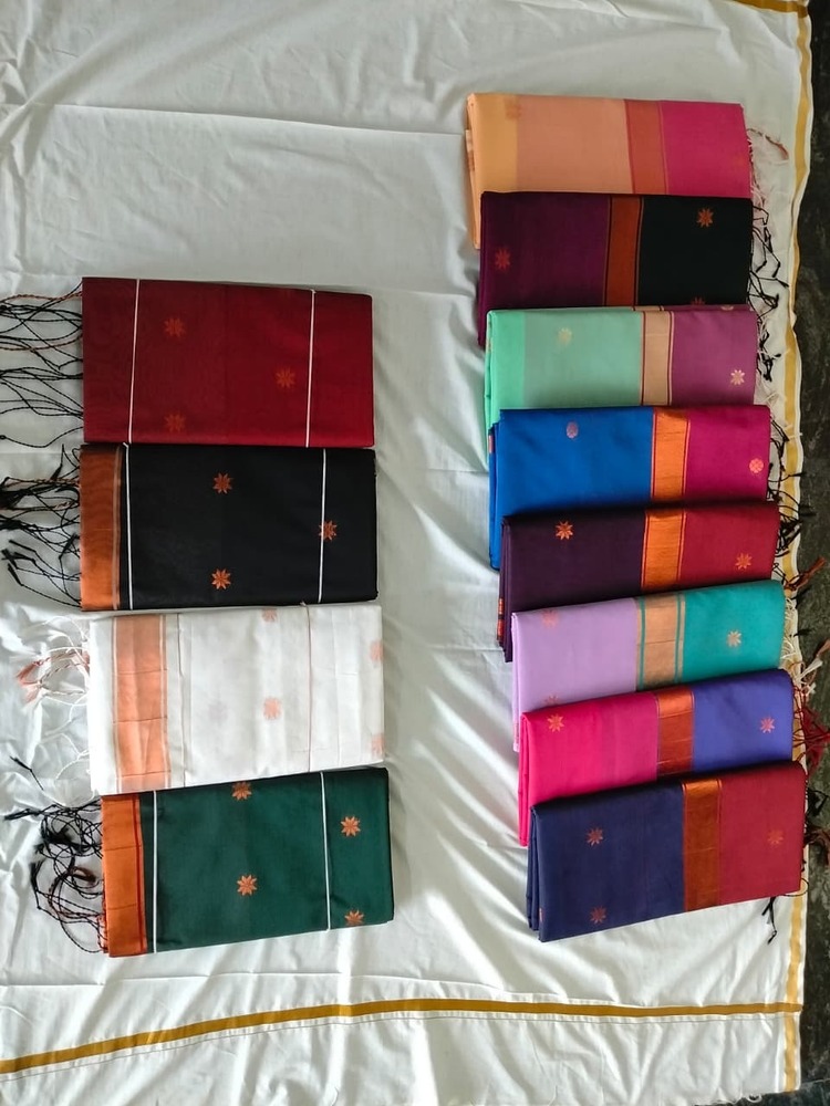 Elegant Black Maheshwari Cotton Saree with Copper Motifs