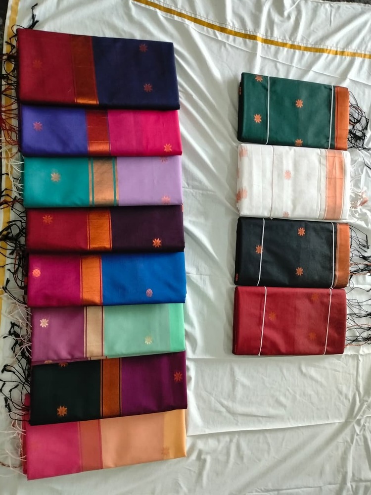 Black Purple Maheshwari Cotton Saree with Copper Border