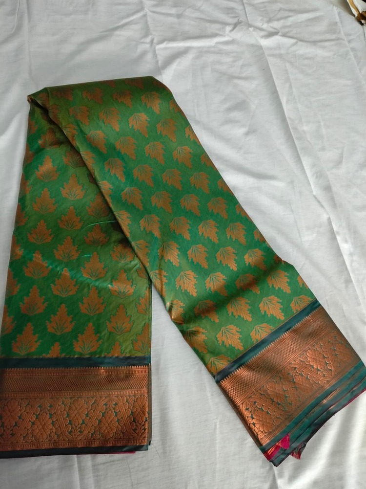 Emerald Green Bridal Silk Saree With Leaf Zari Motifs - Transparency: Opaque