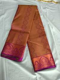 Copper Gold Bridal Silk Saree With Purple Border - Transparency: Opaque