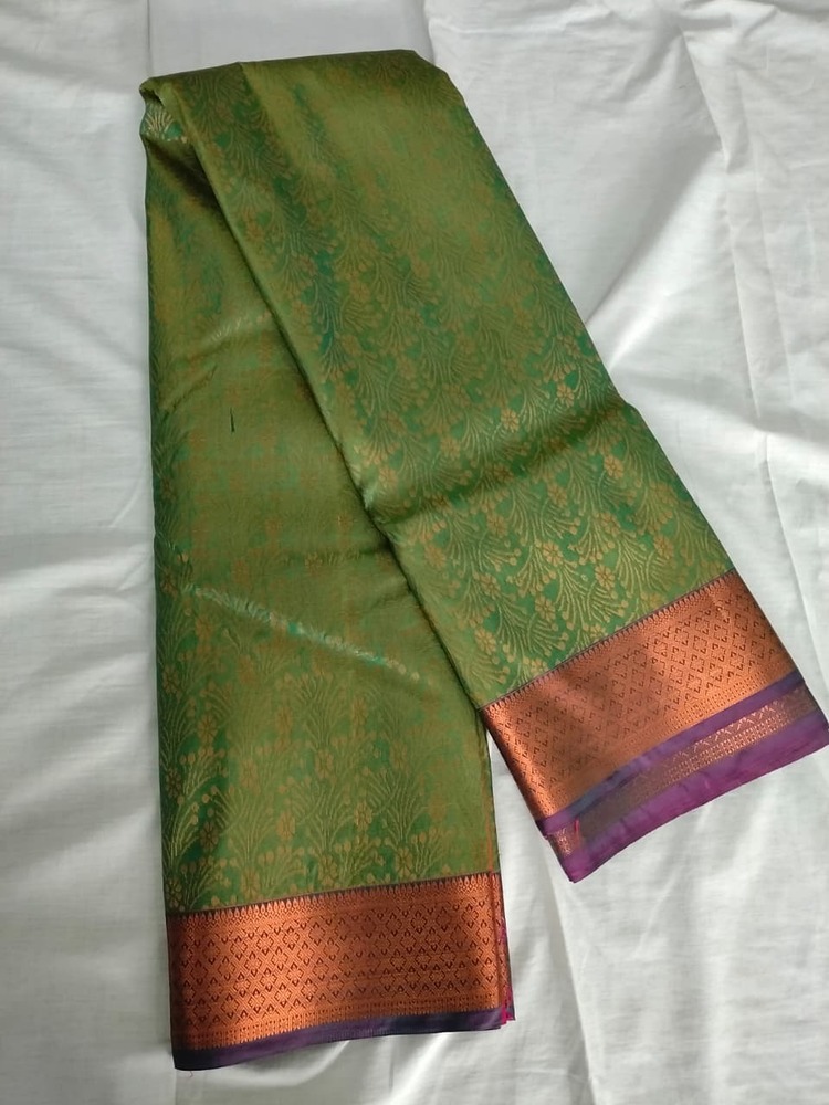 Pastel Green Floral Bridal Kanjivaram Silk Saree