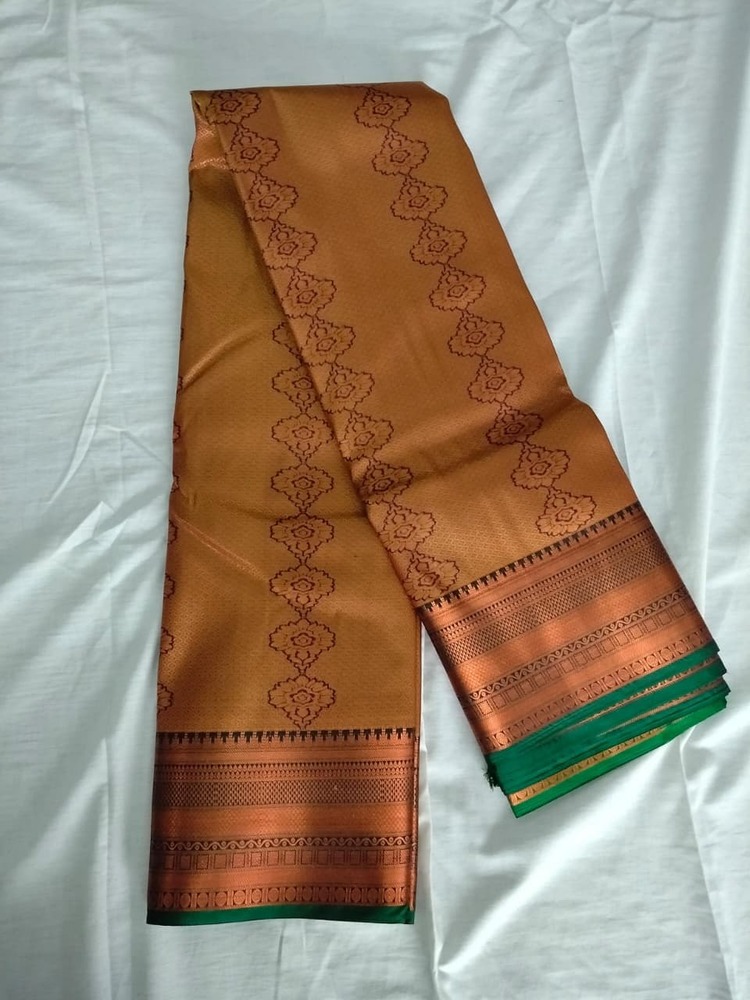Mustard Gold Bridal Kanjivaram Silk Saree with Green Border