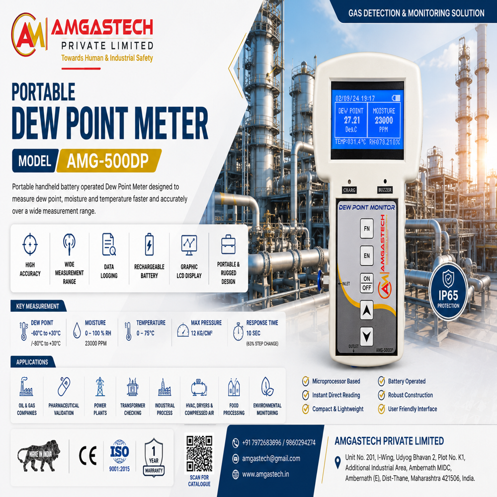 Portable Dew Point Meter - Durable Abs Plastic, 50-60 Hertz Frequency, 55â°c Temperature Range | Digital Display, 2% Accuracy, Battery Powered, 0.500 Kg