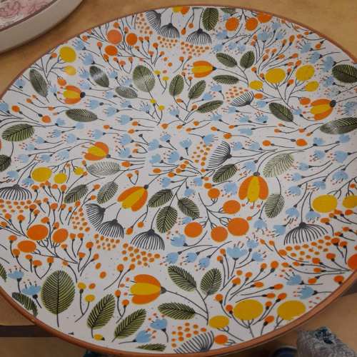 Printed Ceramic Plate - Glazed Earthenware, 10-12 Inch, Multicolor Floral Pattern | Hand Painted, Glossy, Stain Resistant