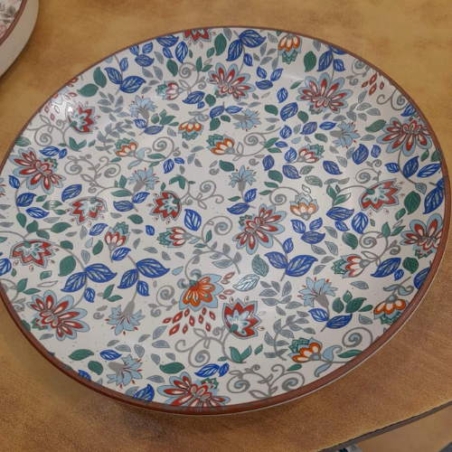 Printed Ceramic Plate - Glazed Earthenware, 10-12 Inch, Multicolor Floral Pattern | Hand Painted, Glossy, Stain Resistant