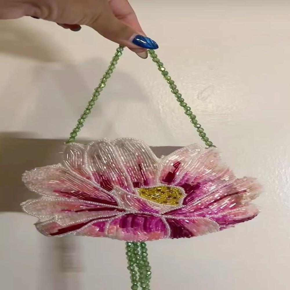 Pink Lotus Hand Beaded Designer Floral Clutch Bag