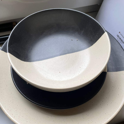 Ceramic Plate - Fine Ceramic, 10-12 Inch, Black With Gold Geometric Pattern, Scratch Resistant, Microwave And Oven Safe