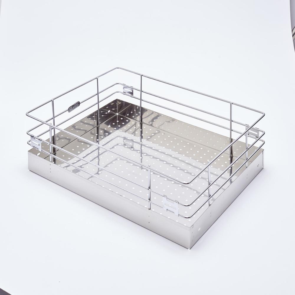Plain 50-50 Basket - Stainless Steel, 12-22" X 6-8" X 20-24", Chrome Plated Silver, Dual-section Pull-out