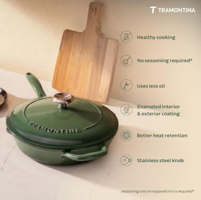 TRAMONTINA BESTOW COVERED SKILLET 25 CM CG CACTUS GREEN