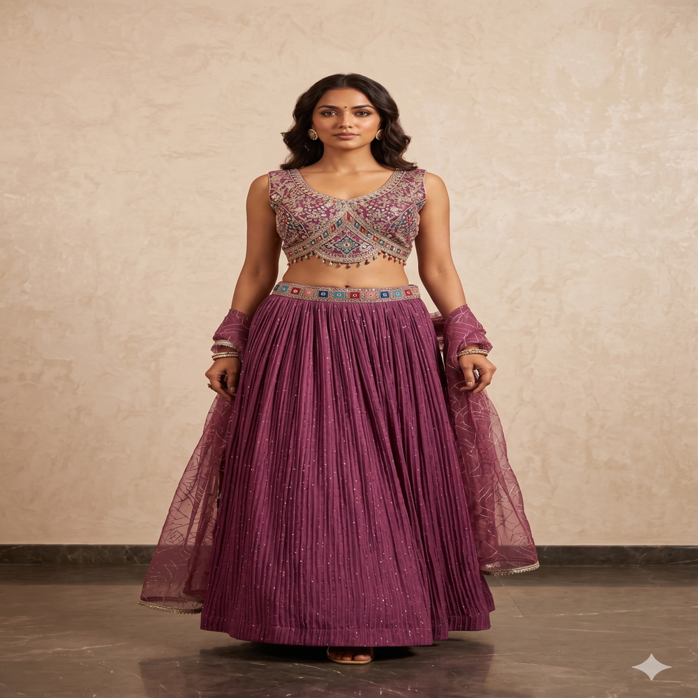 CTP-60222 Vichitra Silk Crop Top Lehenga