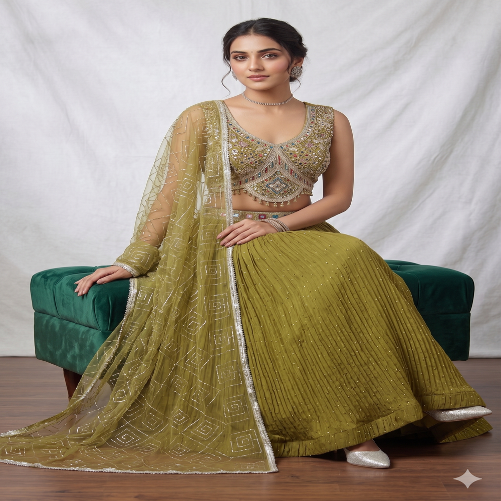 CTP-60222 Vichitra Silk Crop Top Lehenga