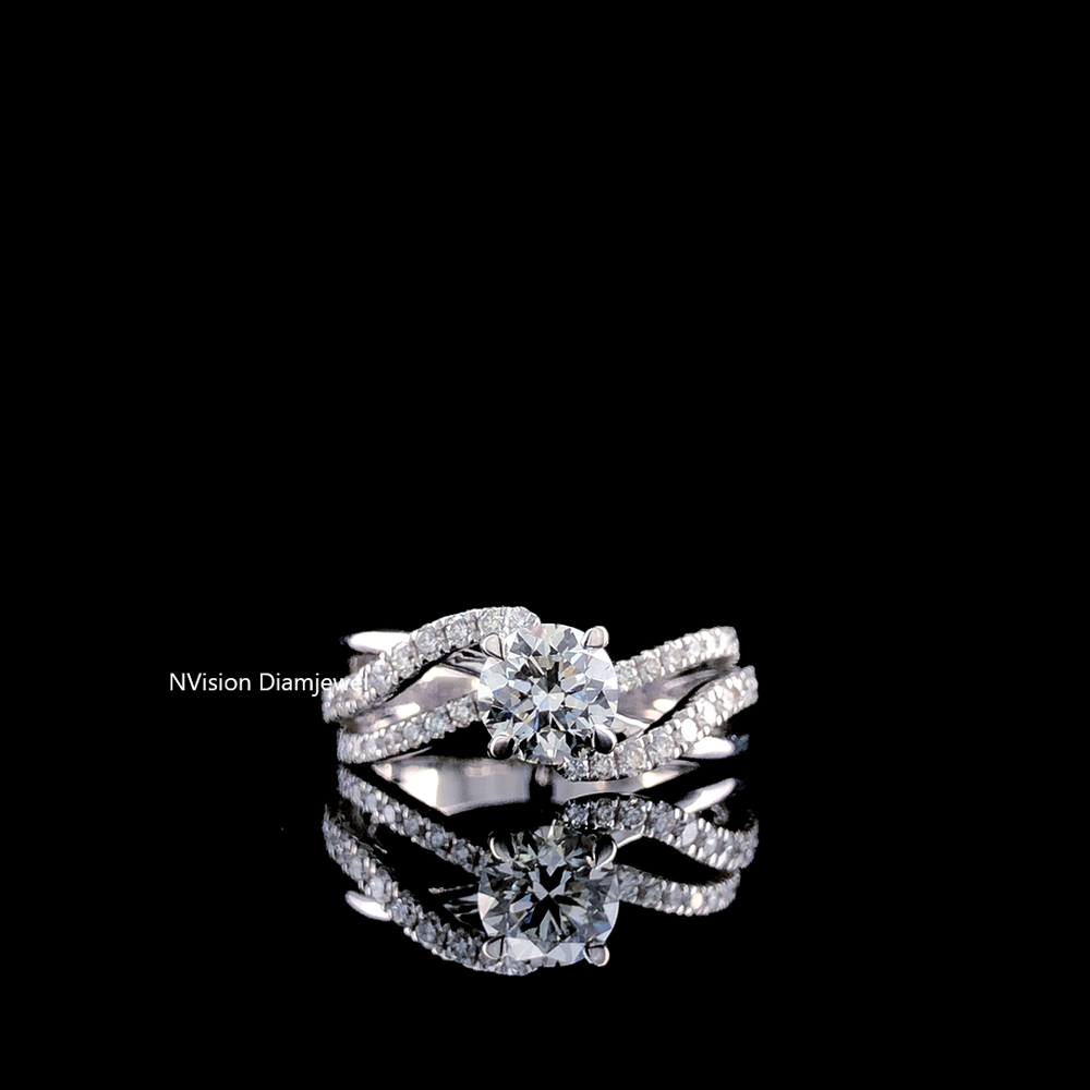 Crossover Natural Solitaire Diamond Pop-Up Ring