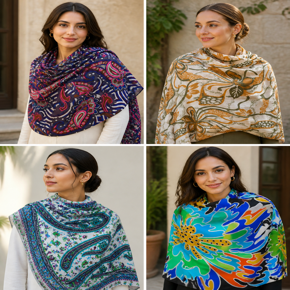 Wool matty weave printed stoles