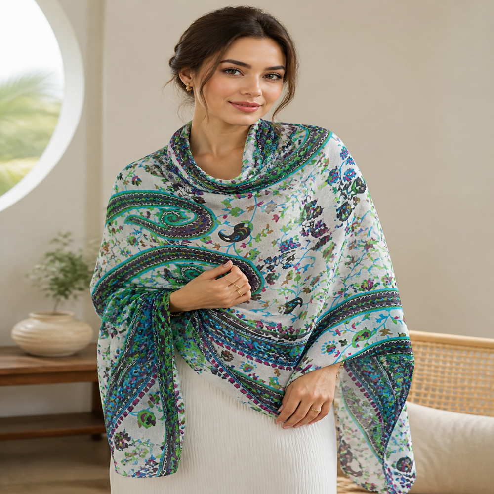 Wool matty weave printed stoles