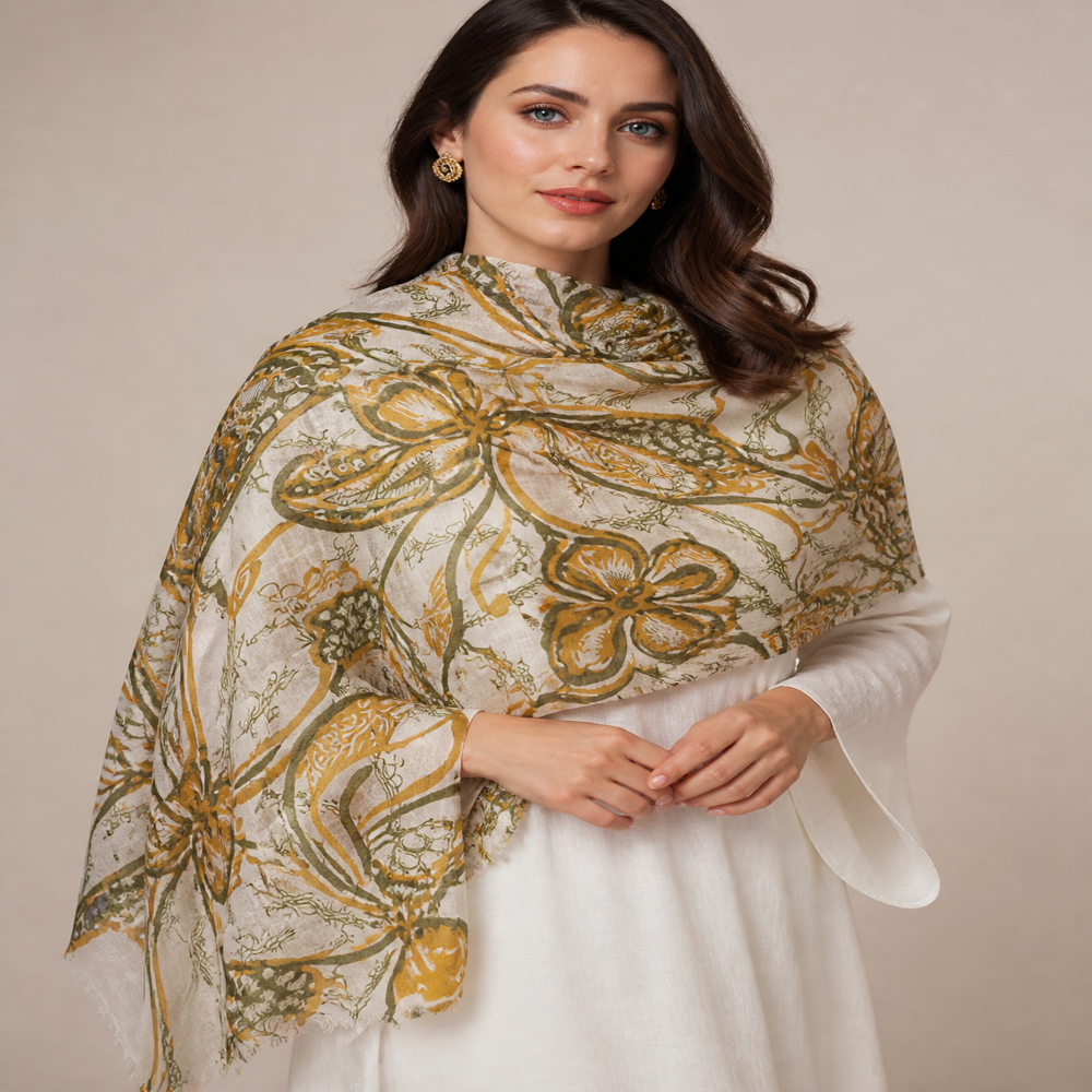Wool matty weave printed stoles