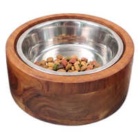 Dog Pot Acacia Wood Pet Feeding Bowl Set with Steel Insert