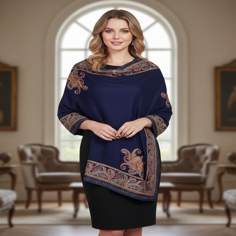 Pure wool embroidered 4 side boder stoles.