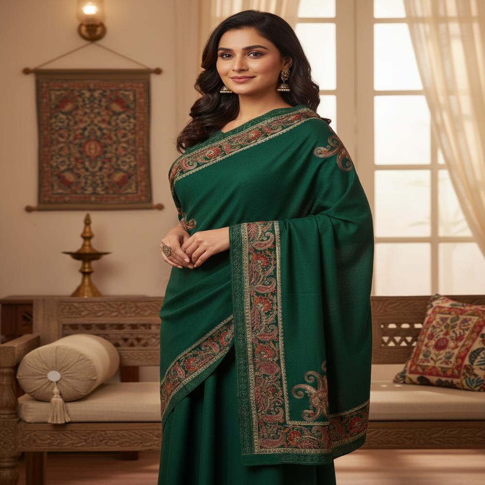 Pure wool embroidered 4 side boder stoles.