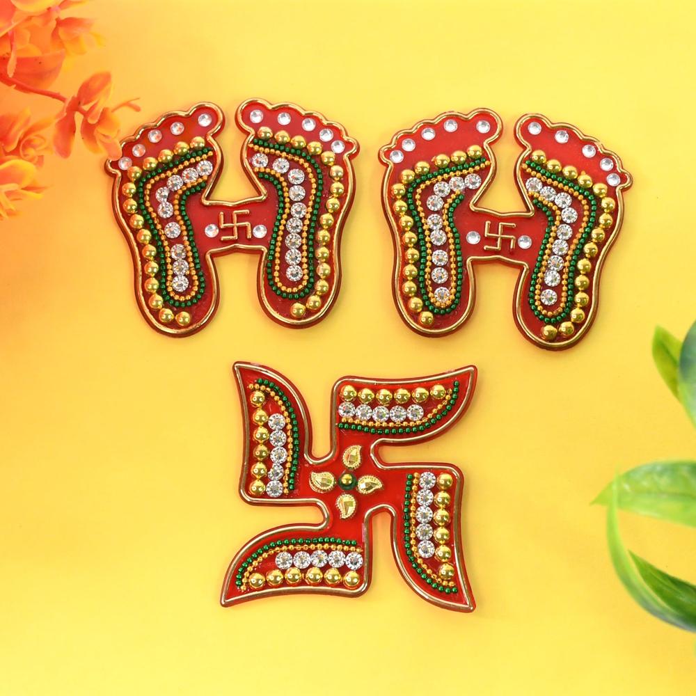 Decorative Laxmi Charan (Pagla) & Swastik Combo Set (3Pc Set) - Application: As Per Product Requirement