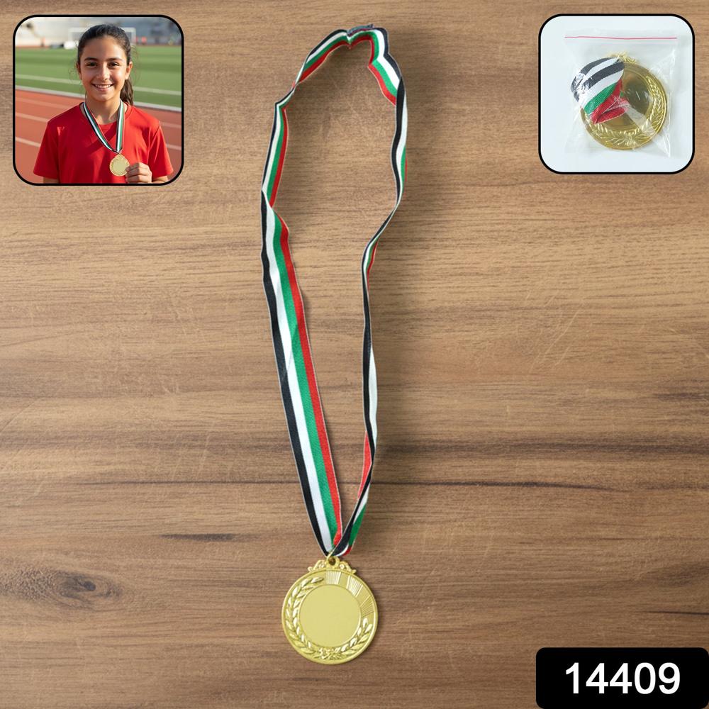 Gold Finish Winner Medal with Tricolor Ribbon for Sports (1 Pc)