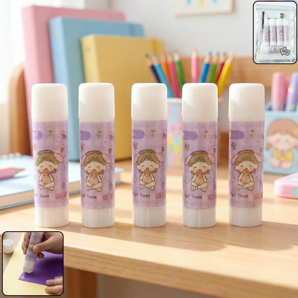Cartoon-Themed Solid Glue Stick Pack Of 5 - Color: Stationery