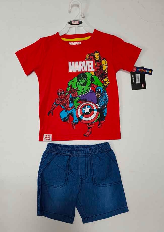 A31345 | Character Brand Baby Short Set | Knit Top + Denim Shorts