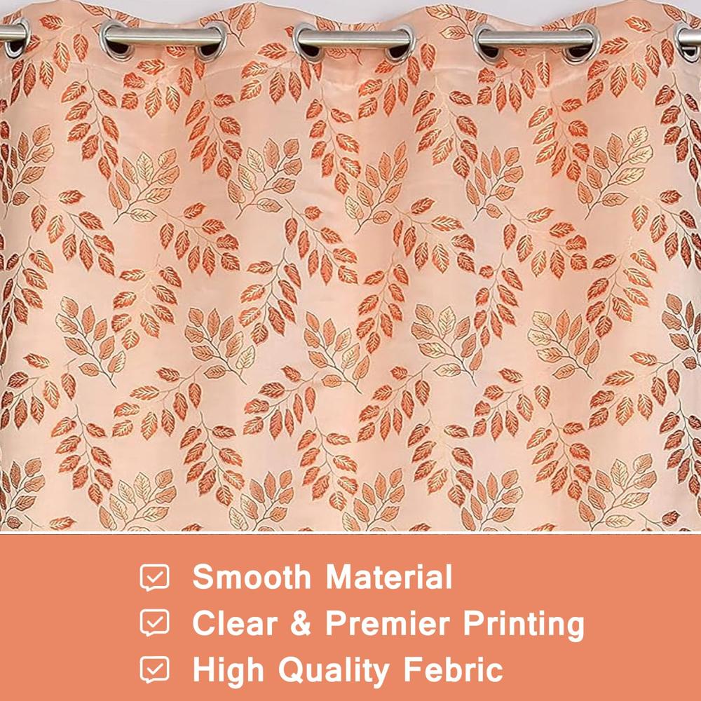 Premium Jacquard Leaf Printed Orange Curtain with Eyelet Rings