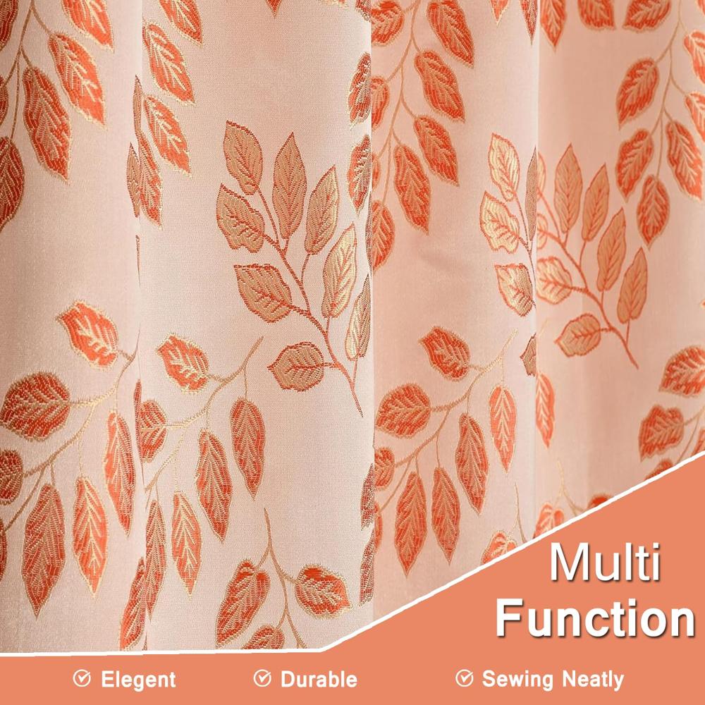 Premium Jacquard Leaf Printed Orange Curtain with Eyelet Rings