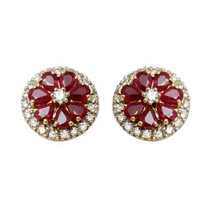 Ruby And Diamond Earrings - 0.71ct Diamond, 2.66ct Ruby, 18k Gold | Customizable Jewelry Sets With Elegant Flower Pattern
