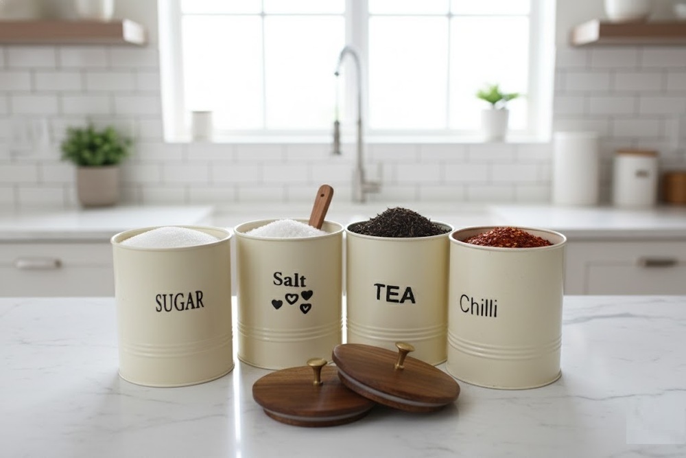Powder Coated Metal Storage Canister Set 5 Piece - Color: Cream