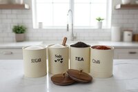Powder Coated Metal Storage Canister Set 5 Piece - Color: Cream