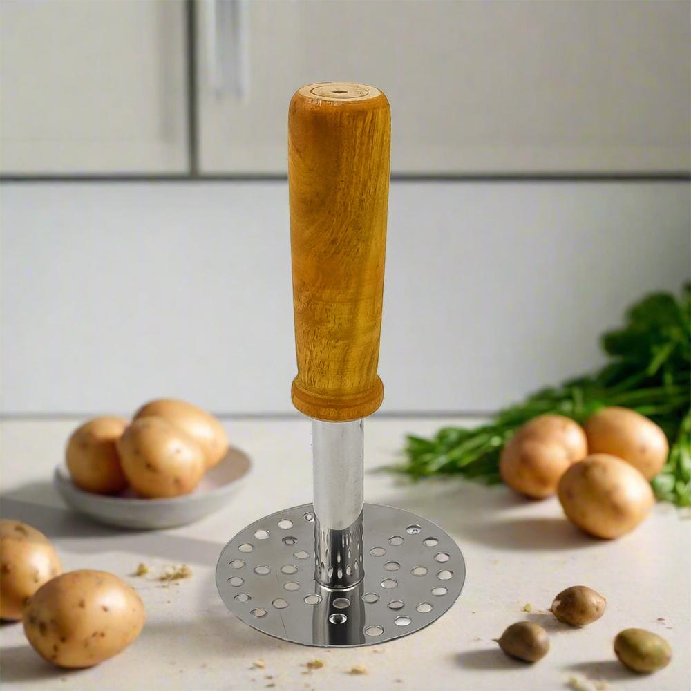 Stainless Steel Potato Masher / Pav Bhaji Masher With Wooden Handle (1 Pc) - Application: As Per Product Requirement