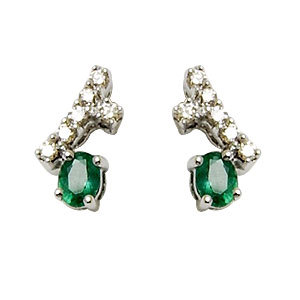 6x4 Oval Emerald Studded Diamond Earring, White Gold Earring For Cute Girls, Abstract Earring Design Gender: Women's