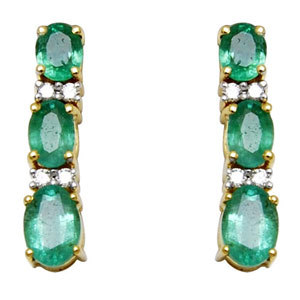 Emblems Emerald Hanging Earring, Long Earring Design In Yellow Gold, Gemstone Studded Girls Earring