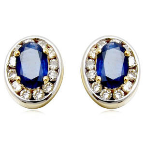 Diamond and Blue Sapphire Earring - 18k Gold, 0.36 ct Diamond, 1.60 ct Blue Sapphire, Lead and Nickel Free, Customizable Designs