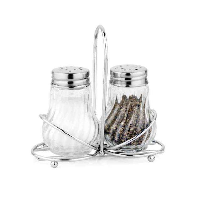 Mosaic Salt & Pepper Shaker With Stand Belly - Color: Silver