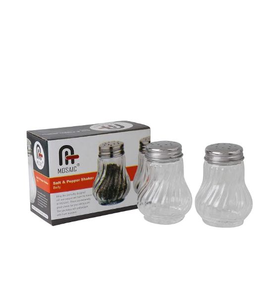MOSAIC SALT & PEPPER SHAKER WITH STAND BELLY 20% DISCOUNT