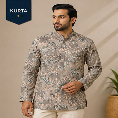 Design No 1615 Printed Beige Color Kurta