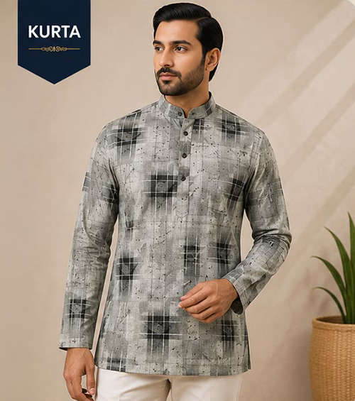 Design No 1615 Printed Light Grey Color Kurta