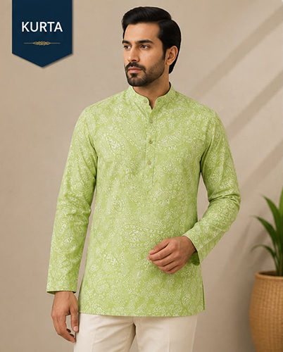 Design No 1615 Printed Lime Green Color Kurta