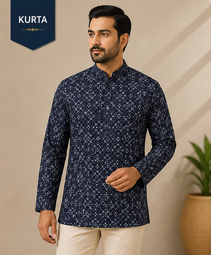 Design No 1615 Printed Navy Blue Color Kurta