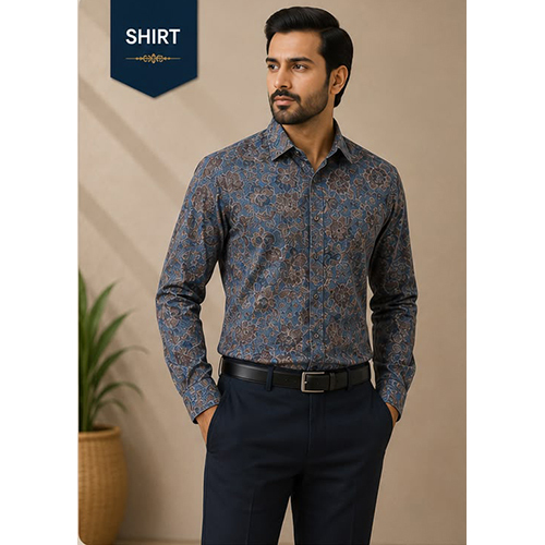 Design No 1615 Denim Blue Printed Shirt