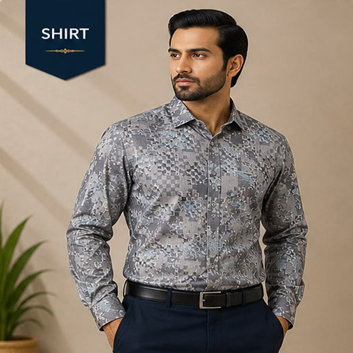 Design No 1615 Printed Grey Color Shirt