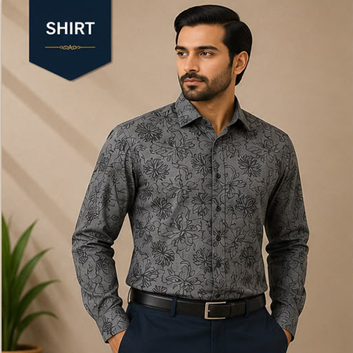 Design No 1615 Flower Printed Grey Color Shirt