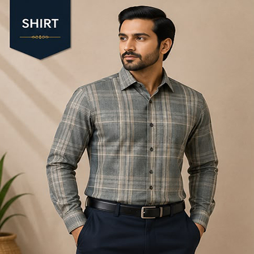 Design No 1615 Printed Green Grey Color Shirt