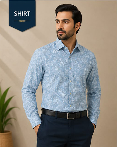 Design No 1615 Printed Sky Blue Color Check Shirt